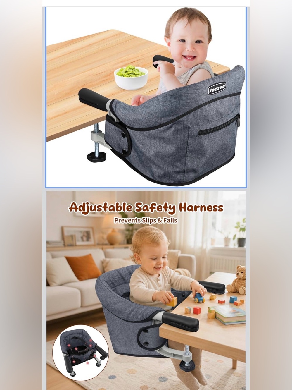 Like New! Gray Portable Clip-On Baby High Chair. (Used Once for 20 minutes)